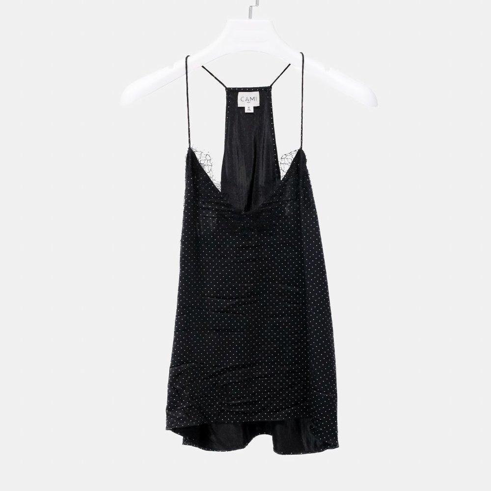 Cami NYC Black Gemstone Racerback Lace Trim Camisole